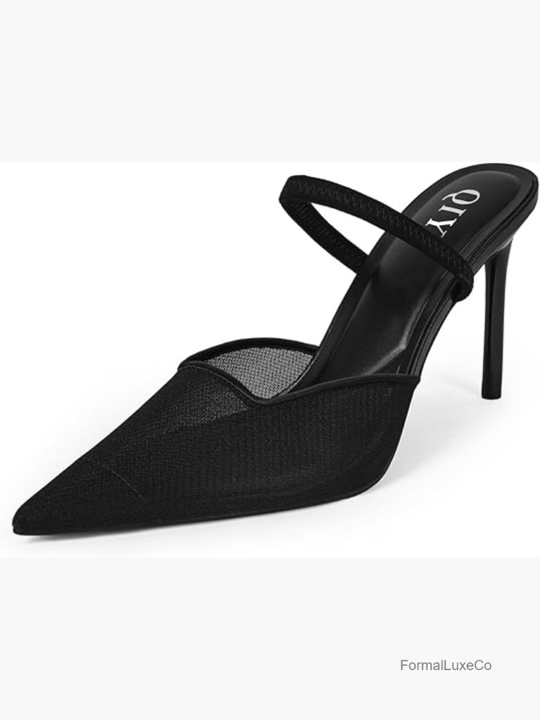 Mesh Pointed Toe Stiletto Heeled Mules Pumps Dress Shoes Women